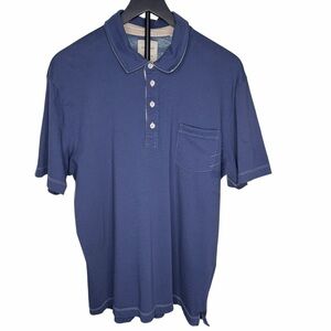Billy Reid Navy Polo Shirt with White Stitching Size XL